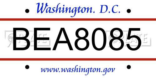 BEA8085 District Of Columbia License Plate