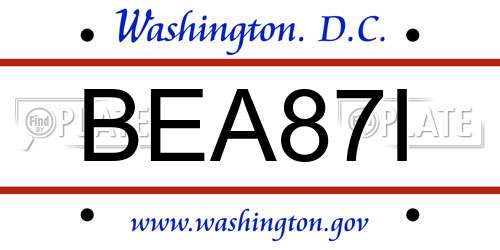 BEA87I District Of Columbia License Plate