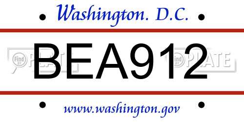 BEA912 District Of Columbia License Plate
