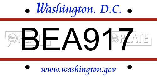 BEA917 District Of Columbia License Plate