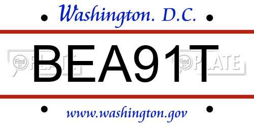 BEA91T District Of Columbia License Plate