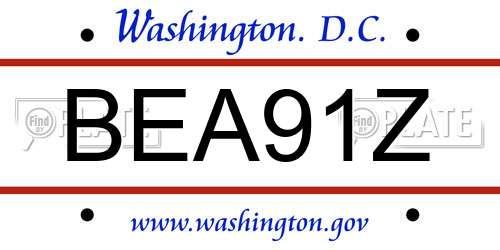 BEA91Z District Of Columbia License Plate