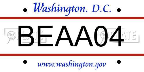 BEAA04 District Of Columbia License Plate