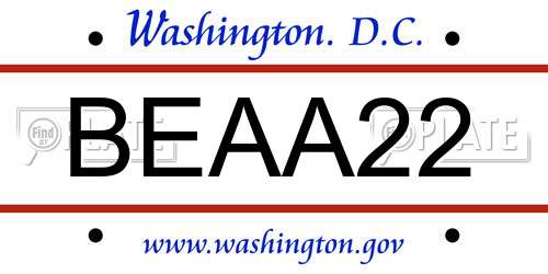 BEAA22 District Of Columbia License Plate