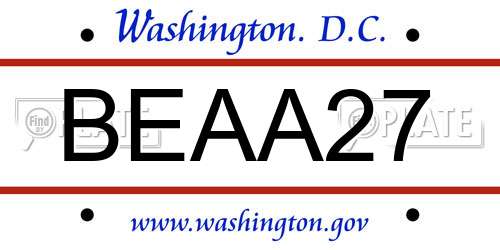 BEAA27 District Of Columbia License Plate