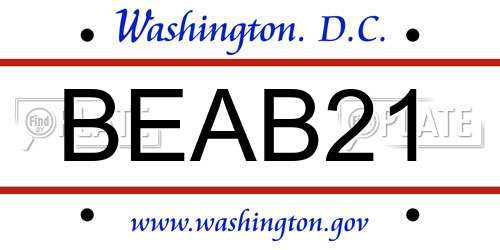 BEAB21 District Of Columbia License Plate