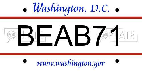 BEAB71 District Of Columbia License Plate