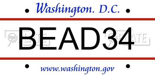 BEAD34 District Of Columbia License Plate
