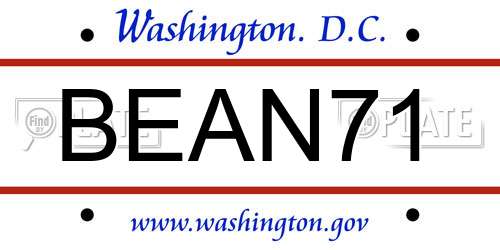 BEAN71 District Of Columbia License Plate