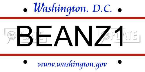 BEANZ1 District Of Columbia License Plate