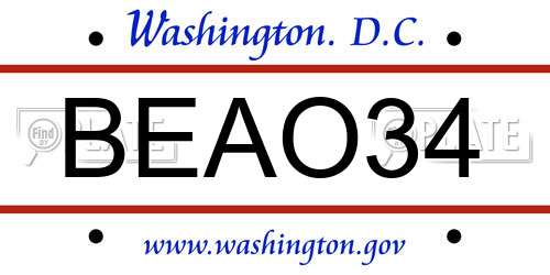 BEAO34 District Of Columbia License Plate