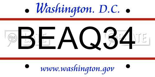 BEAQ34 District Of Columbia License Plate