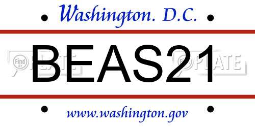 BEAS21 District Of Columbia License Plate