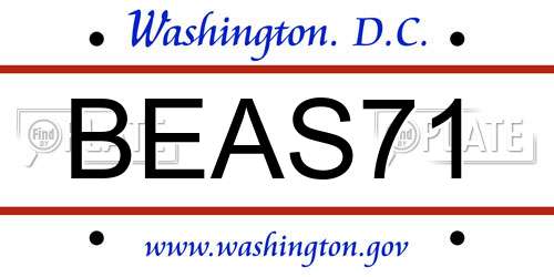 BEAS71 District Of Columbia License Plate