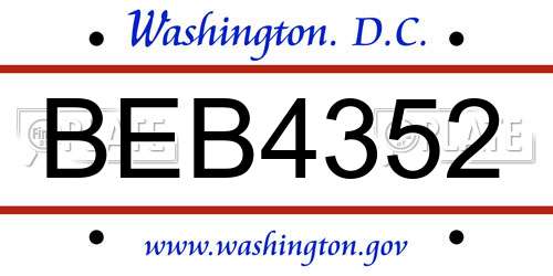 BEB4352 District Of Columbia License Plate