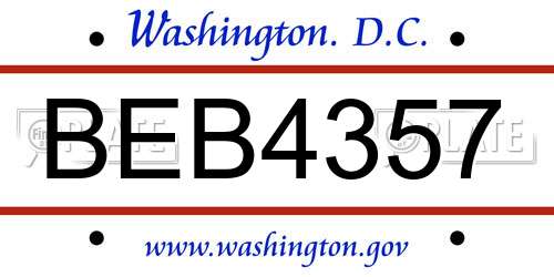 BEB4357 District Of Columbia License Plate