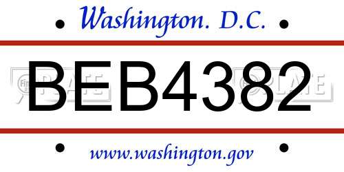 BEB4382 District Of Columbia License Plate