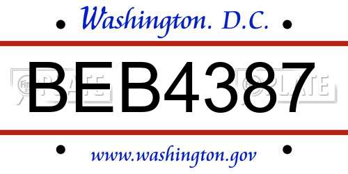 BEB4387 District Of Columbia License Plate
