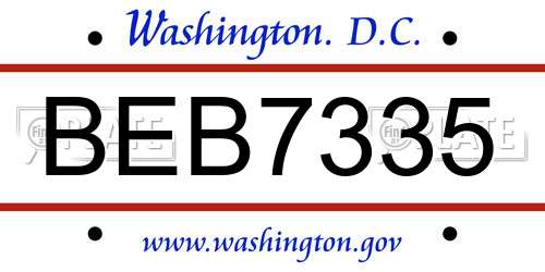 BEB7335 District Of Columbia License Plate