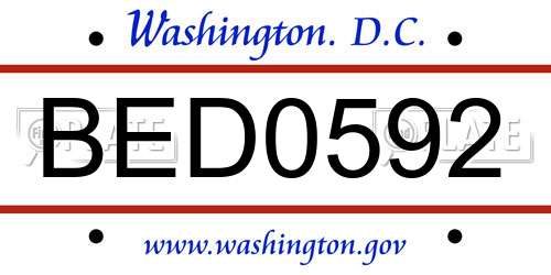 BED0592 District Of Columbia License Plate