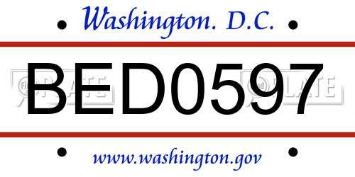 BED0597 District Of Columbia License Plate