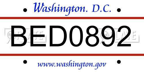 BED0892 District Of Columbia License Plate