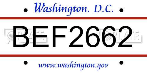 BEF2662 District Of Columbia License Plate