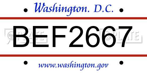 BEF2667 District Of Columbia License Plate