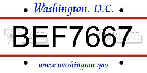 BEF7667 District Of Columbia License Plate