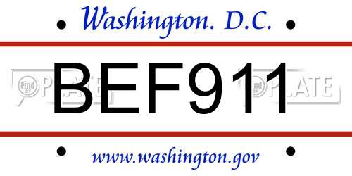BEF911 District Of Columbia License Plate