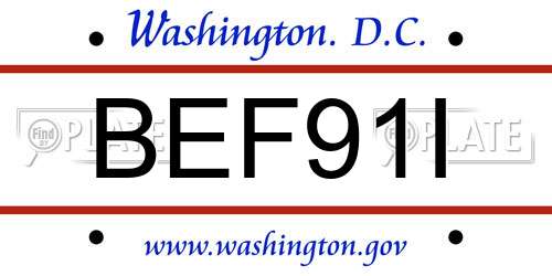 BEF91I District Of Columbia License Plate