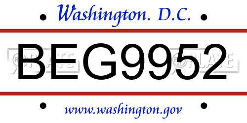 BEG9952 District Of Columbia License Plate