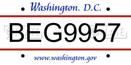 BEG9957 District Of Columbia License Plate