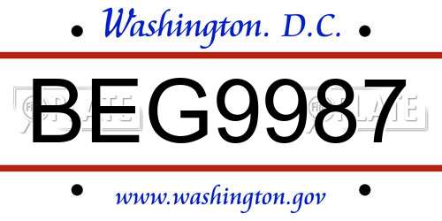 BEG9987 District Of Columbia License Plate