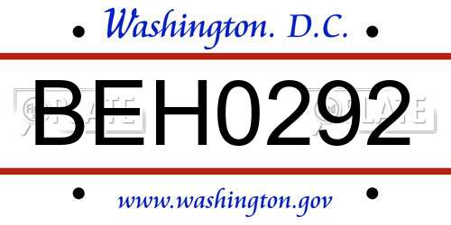 BEH0292 District Of Columbia License Plate