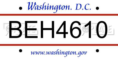 BEH4610 District Of Columbia License Plate