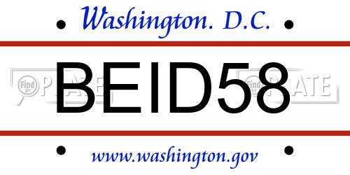 BEID58 District Of Columbia License Plate