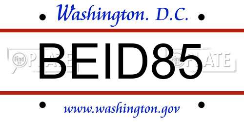 BEID85 District Of Columbia License Plate