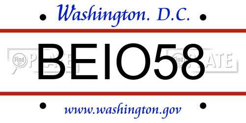 BEIO58 District Of Columbia License Plate