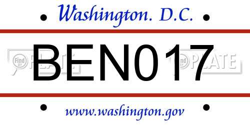 BEN017 District Of Columbia License Plate