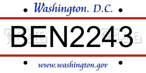BEN2243 District Of Columbia License Plate
