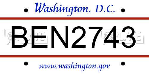 BEN2743 District Of Columbia License Plate