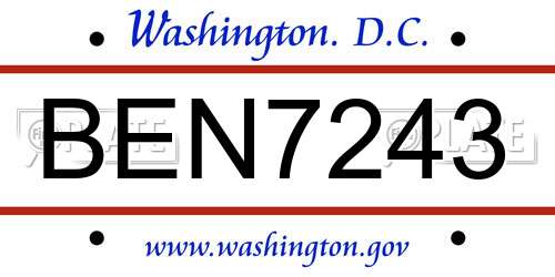 BEN7243 District Of Columbia License Plate