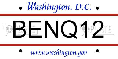 BENQ12 District Of Columbia License Plate