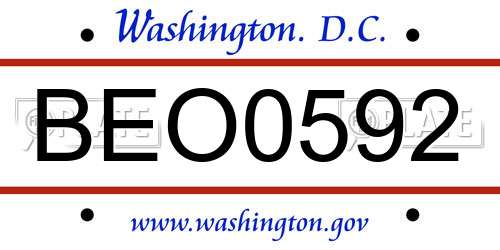 BEO0592 District Of Columbia License Plate