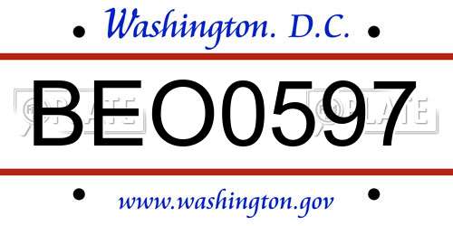BEO0597 District Of Columbia License Plate