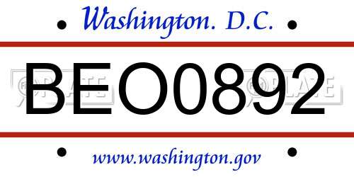 BEO0892 District Of Columbia License Plate