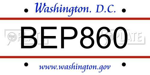 BEP860 District Of Columbia License Plate