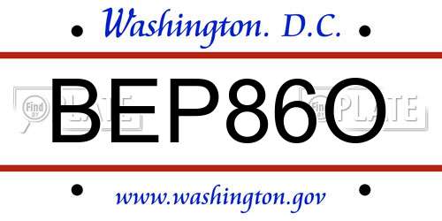 BEP86O District Of Columbia License Plate