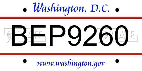 BEP9260 District Of Columbia License Plate
